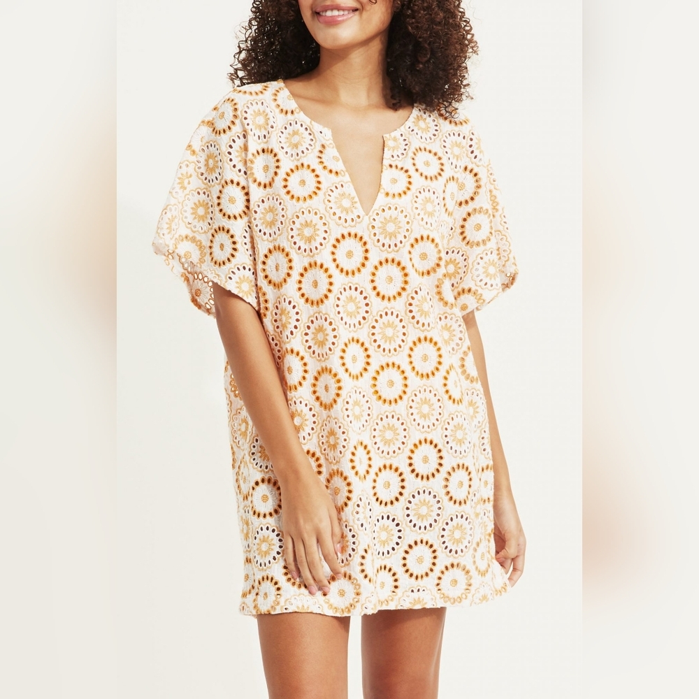 Women's Cream and Orange Swim Cover-Up